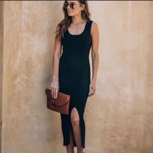NWT Vici Nordstrom Black Ribbed Cotton Midi Dress Medium